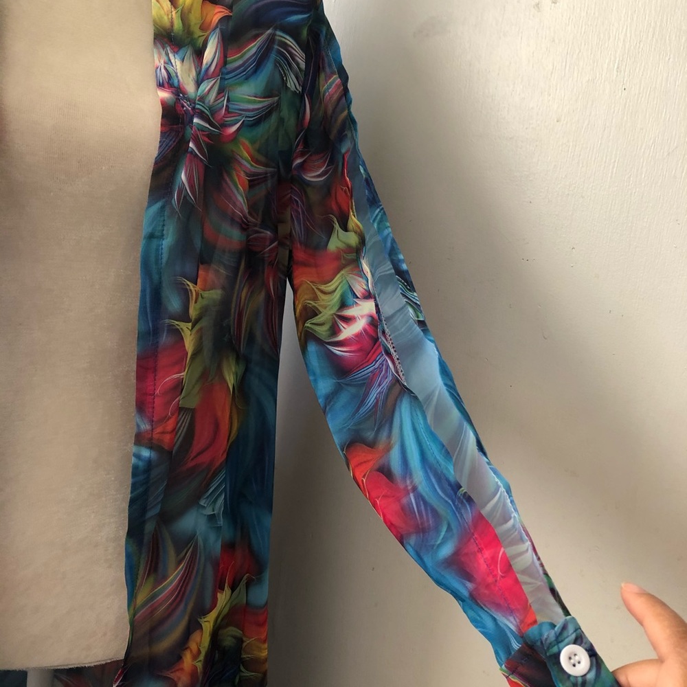 Floral abstract print long open sleeve coverup - Picture 6 of 10
